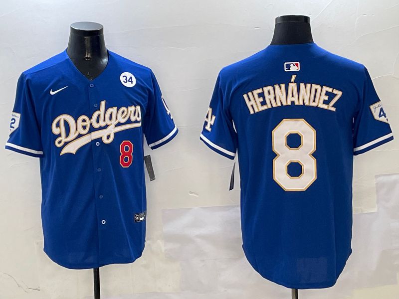 Men Los Angeles Dodgers 8 Hernandez Blue Gold Game 2025 Nike MLB Jersey style 3132